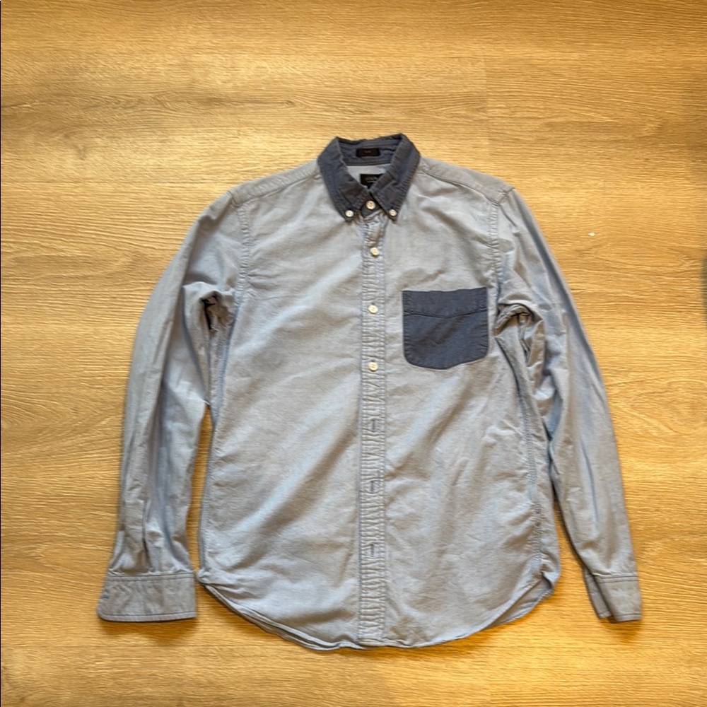 J Crew Men's Blue Button-Down Shirt with Contrast Pocket